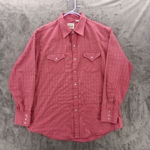 Ely Cattleman Pearl Snap Shirt Mens Size XL Burgundy Long Sleeve Western